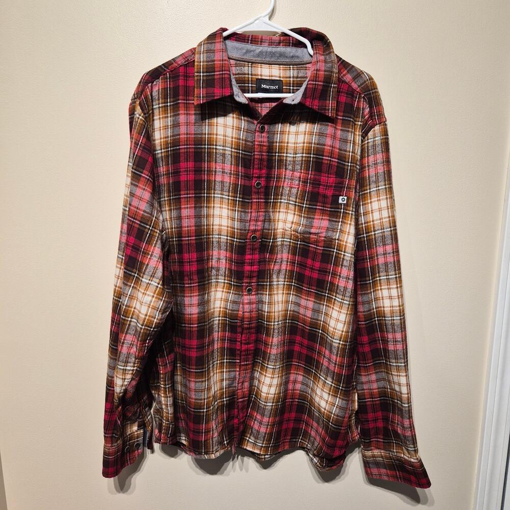 Marmot XXL Fairfax Midweight Flannel Shirt Red Country Lumberjack